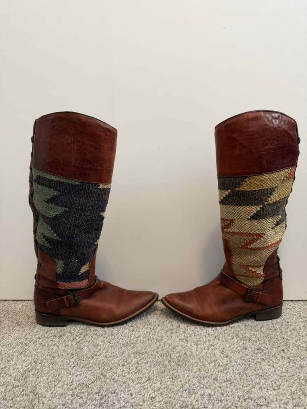 Aztec Western Leather Tall Boots Brown Howsty Quixote Spain Boots Size 39